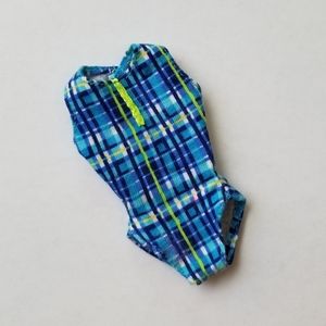 ❗Barbie Vintage 90s Blue and White Plaid Retro Inspired One Piece Swimsuit❗
